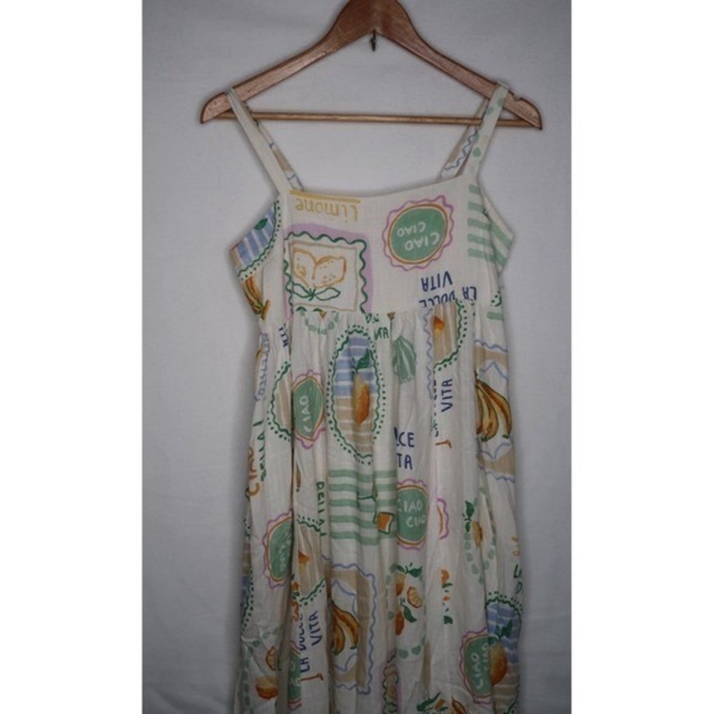 Paper Heart Dress M Fruit Print Maxi Linen Blend Italian Summer Sundress NWT - Picture 3 of 12